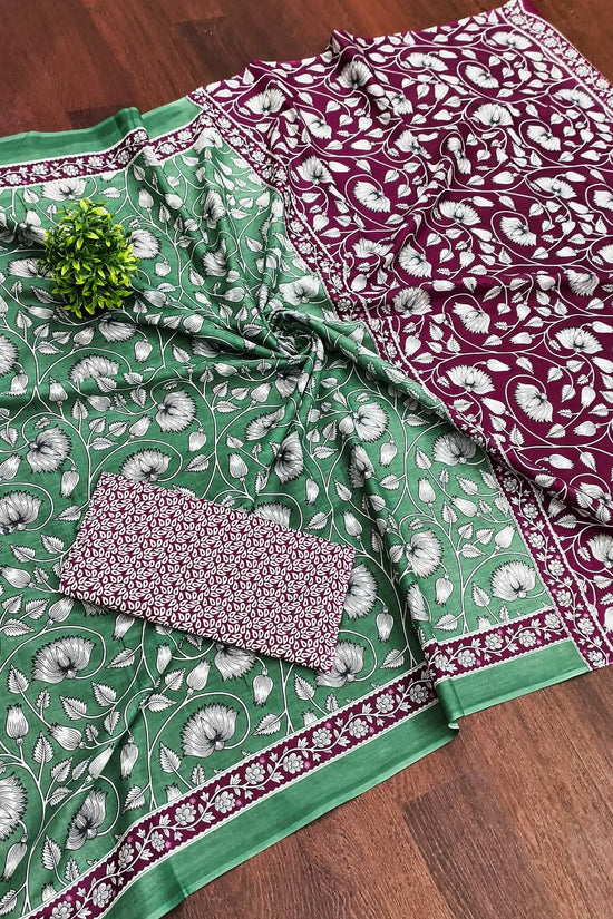 Classic Mulmul Cotton  Floral Hand Block Print Saree
