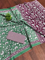 Classic Mulmul Cotton  Floral Hand Block Print Saree