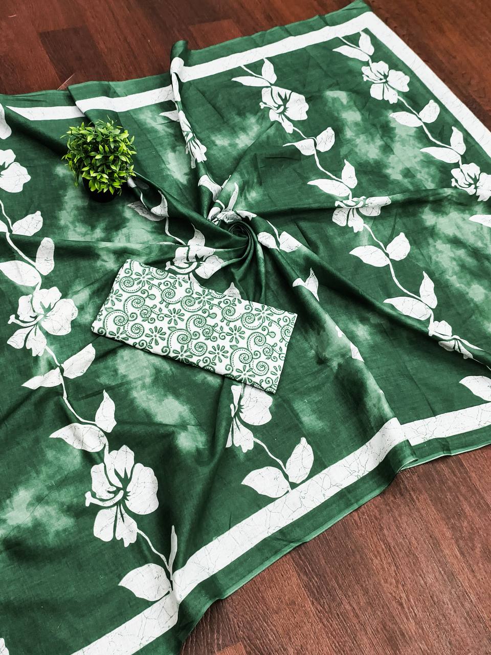 Floral Hand Block Print Classic Mulmul Cotton Saree