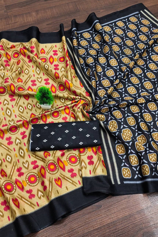 Ikkat Hand Block Print Mulmul Cotton Saree