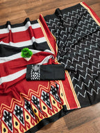 Mulmul Cotton Ikkat Hand Block Print Saree