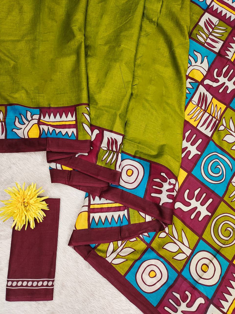 Block Pattern Printed Mulmul Cotton Saree