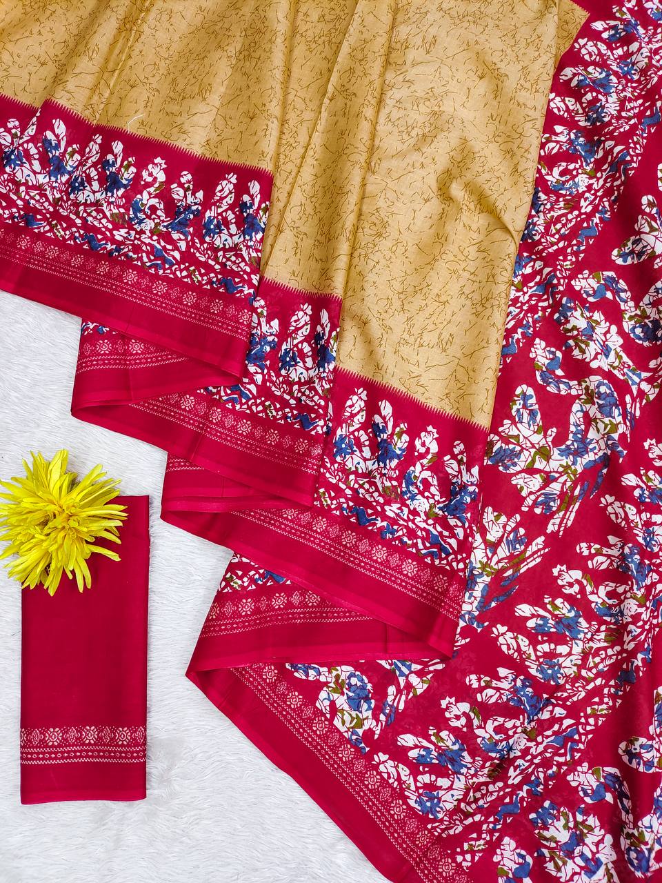 Hand Batik Printed Mulmul Cotton Saree for Woman