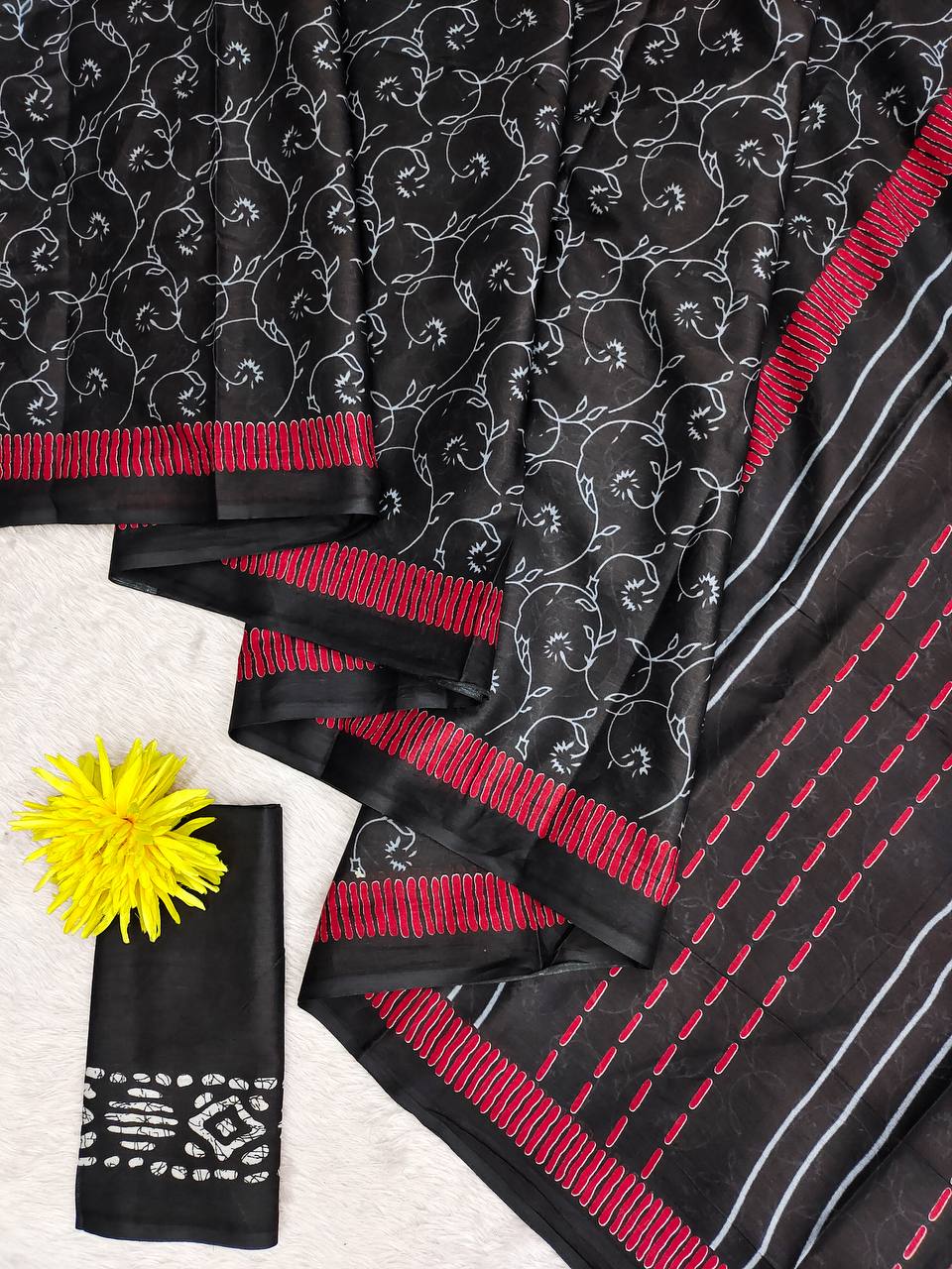 Printed Mulmul Cotton Block Pattern Saree