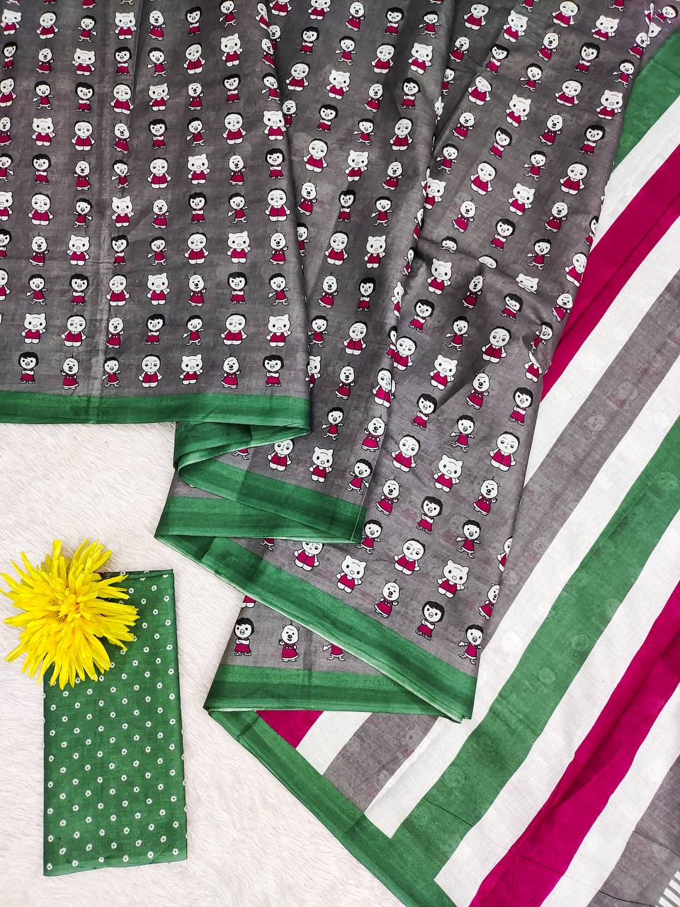 Block Print Mulmul Cotton Printed Saree