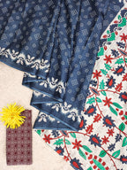 Mulmul Cotton Chunari Hand Block Print Saree