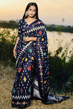 Ikkat Printed Mulmul Cotton Saree for Woman