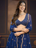 Georgette Embroidered Zari Cutwork Lehenga with Dupatta Set