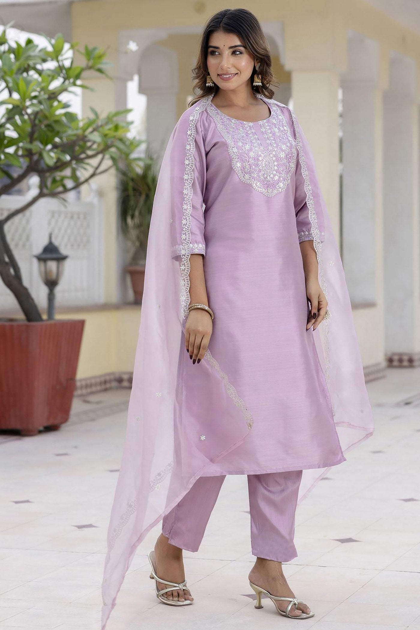 Cotton Silk Embroidered Kurta Set with Dupatta Set