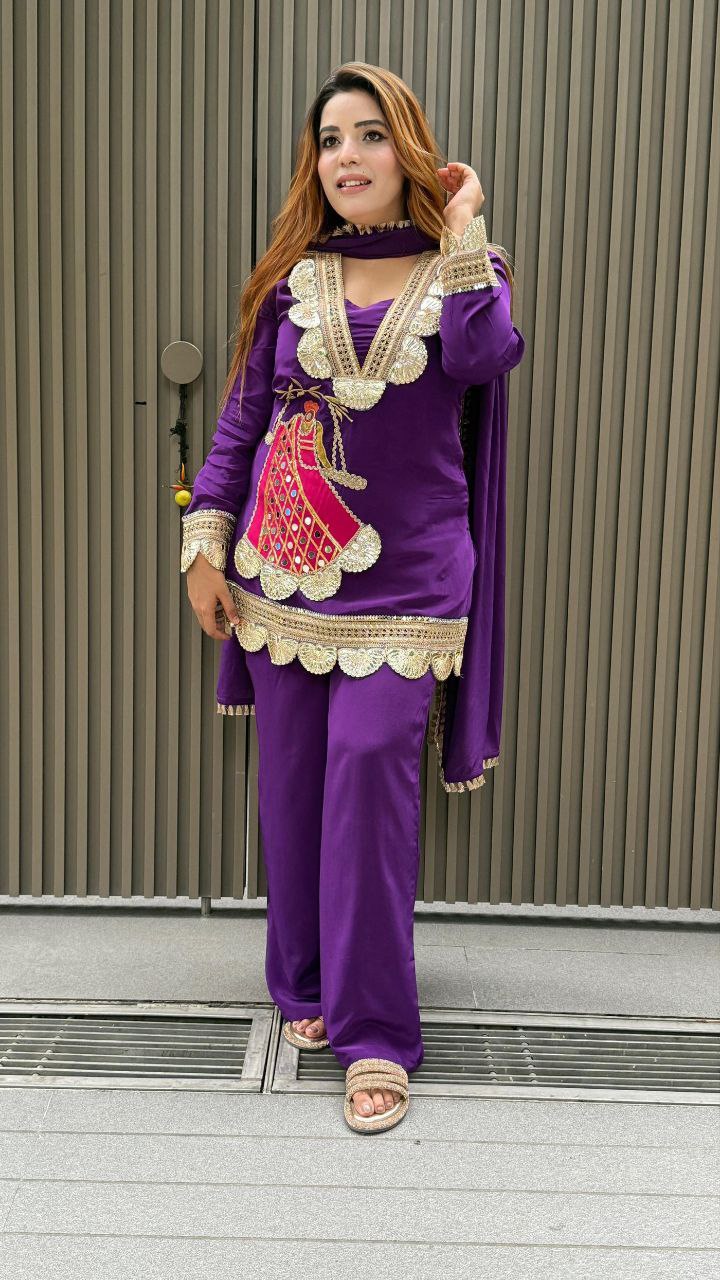 Festive Rani Pink Kurta Set with Peacock Embroidery & Gota Work
