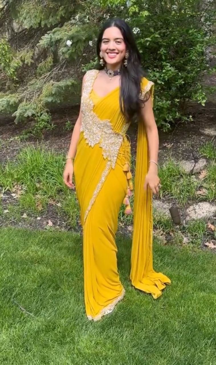 Stylish Embroidered Sequin work Ready-to-Wear Saree