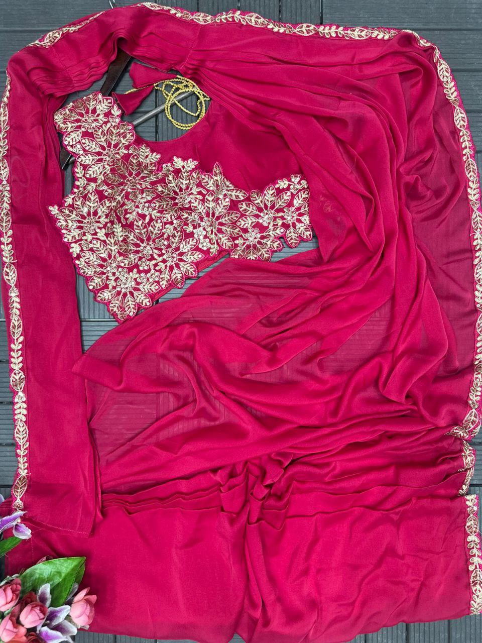 Stylish Embroidered Sequin work Ready-to-Wear Saree