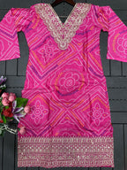 Pink Embroidered Heavy Chinnon Kurta Set