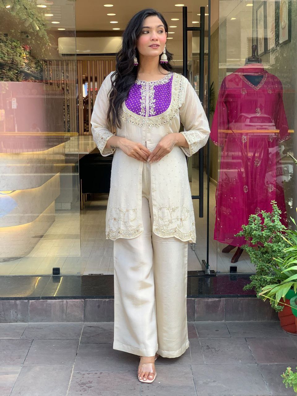 White Embroidered Kurta Set with Pant Set