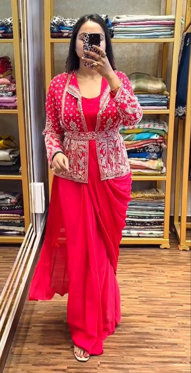 Ready-to-Wear Saree with Embroidered Sequin Jacket and Belt