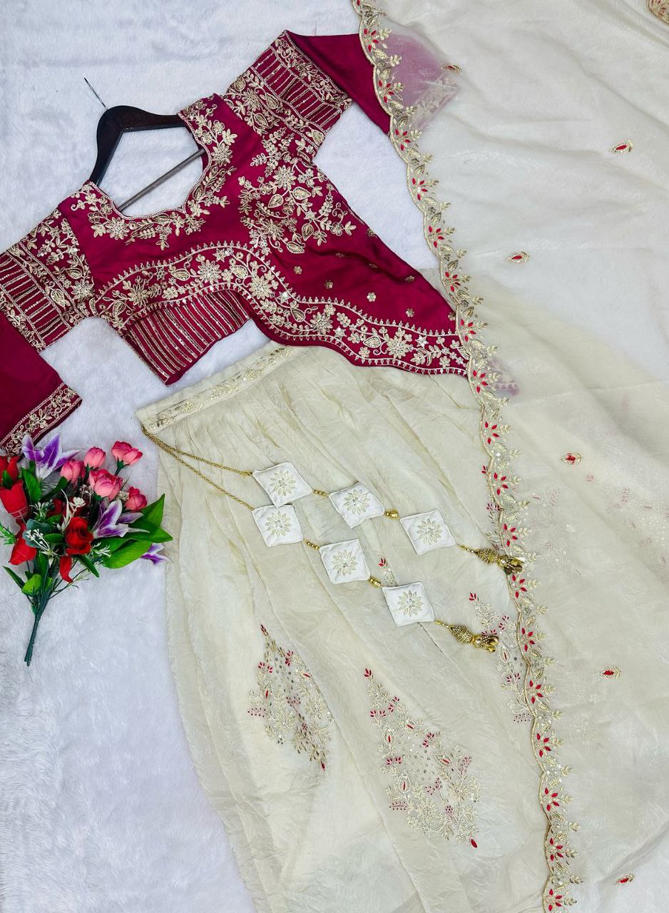 Regal Gold Crush Lehenga Choli with Embroidered Jacket and Dupatta