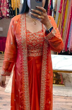 Indo-Western Draped Skirt & Crop Top with Embroidered Blazer Jacket