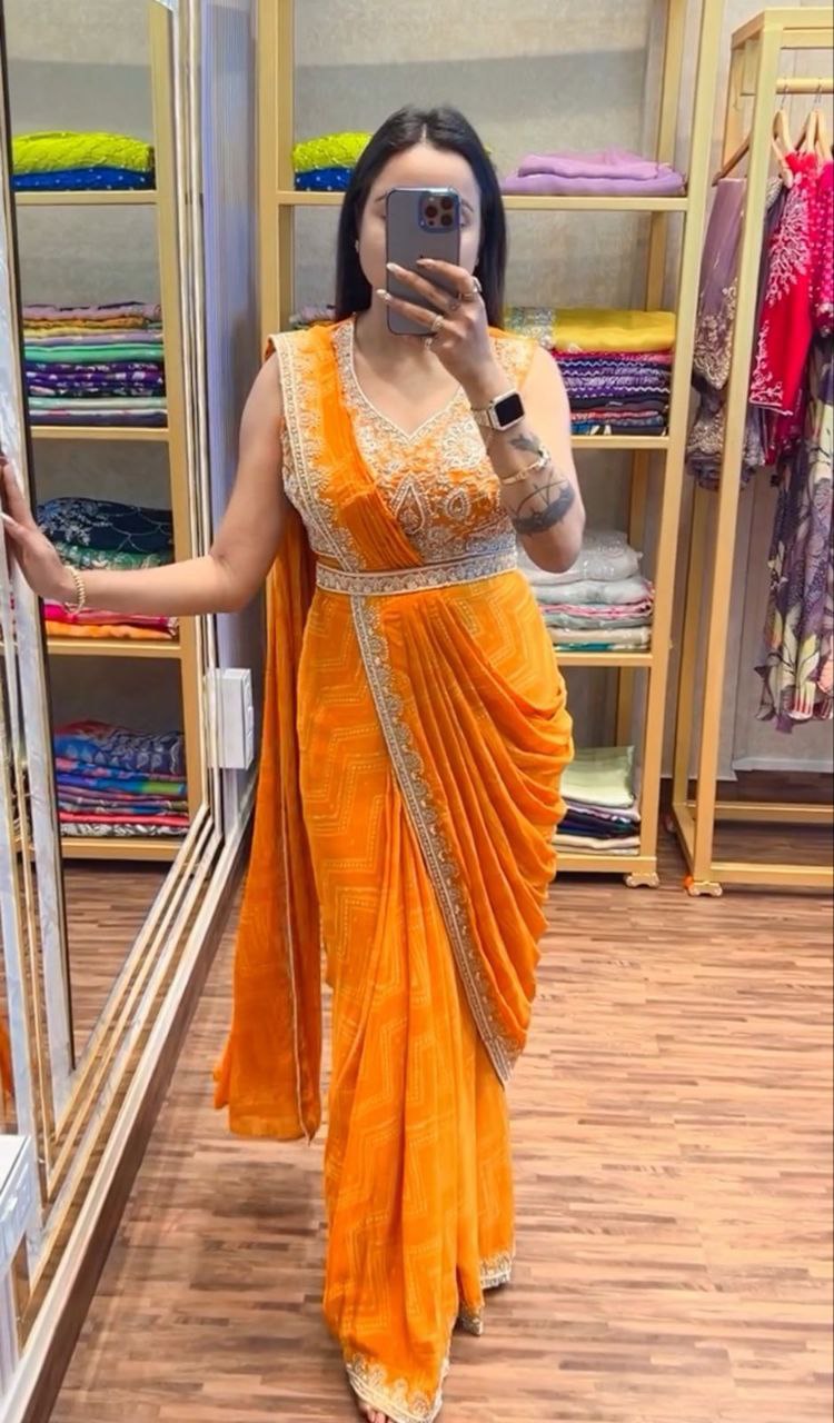 Embroidered Sequin Jacket with Ready-to-Wear Saree and Belt