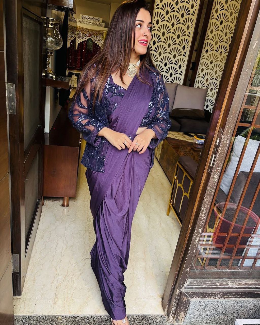 Elegant Ready-to-Wear Saree with Embroidered Sequin Jacket and Belt