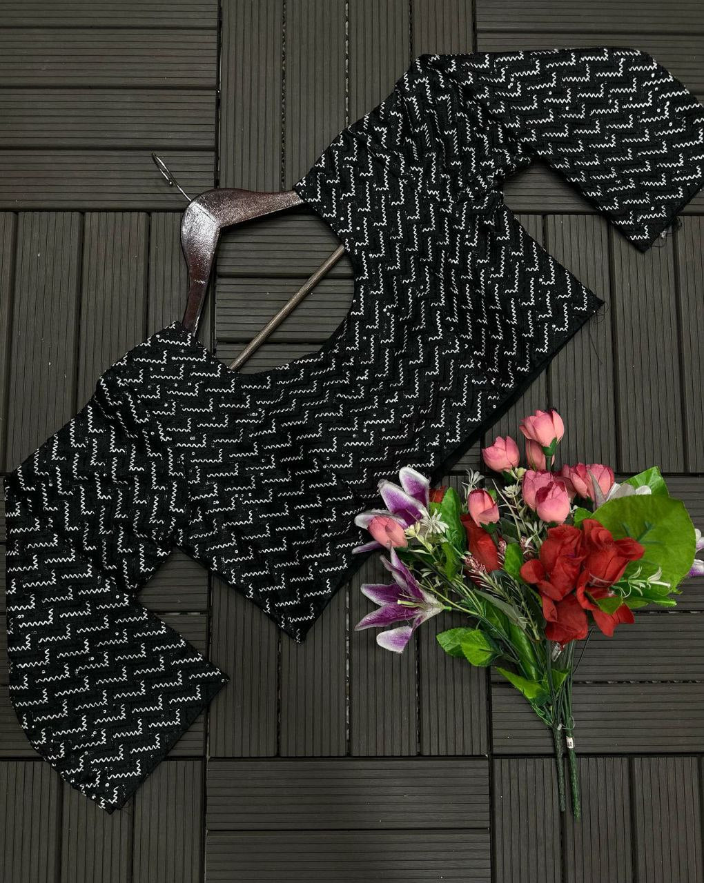 Embroidered Sequin Jacket with Ready-to-Wear Saree and Belt