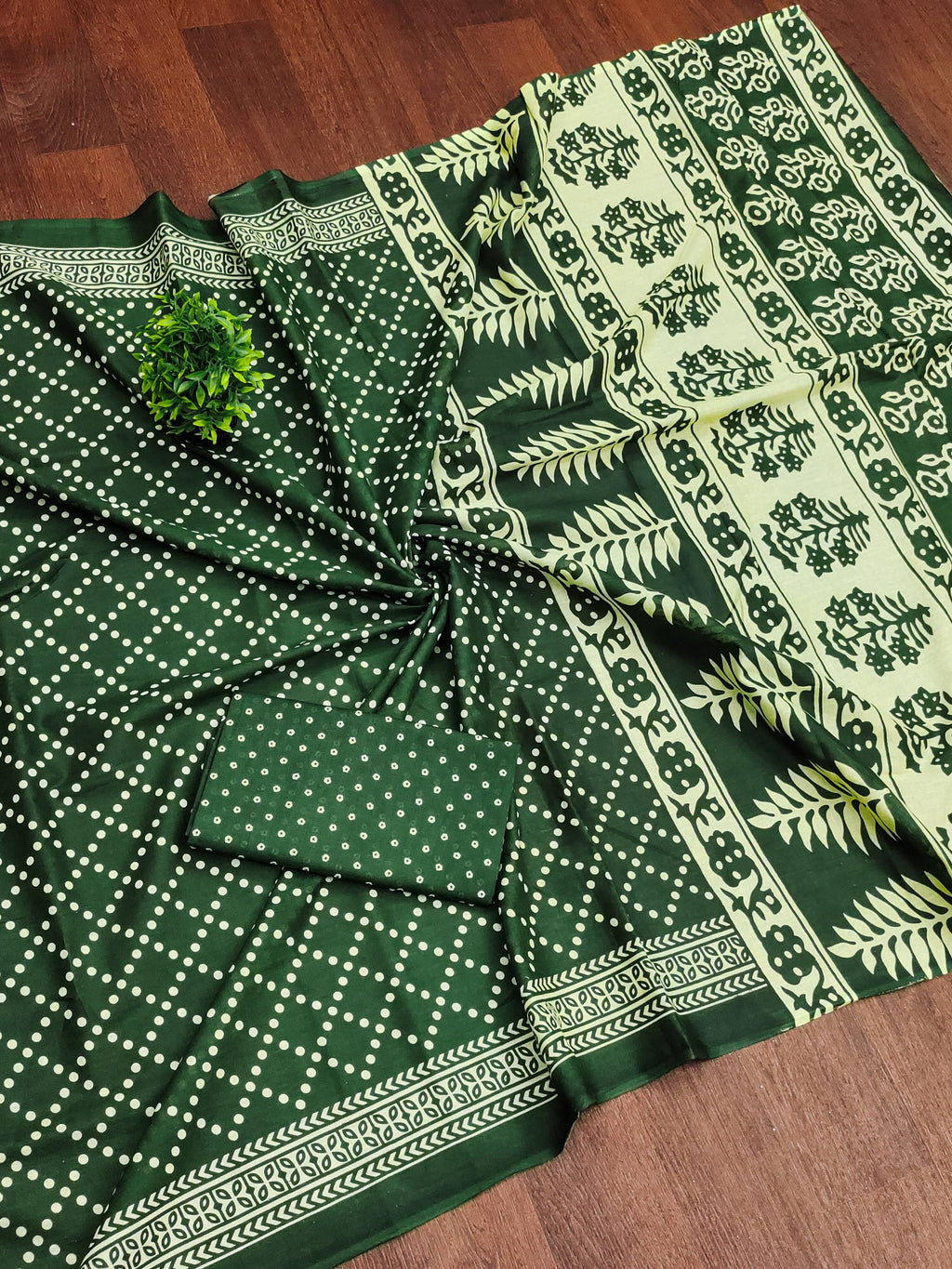 Mulmul Cotton Bandhani Saree with Ajrakh Block Print