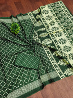 Mulmul Cotton Bandhani Saree with Ajrakh Block Print