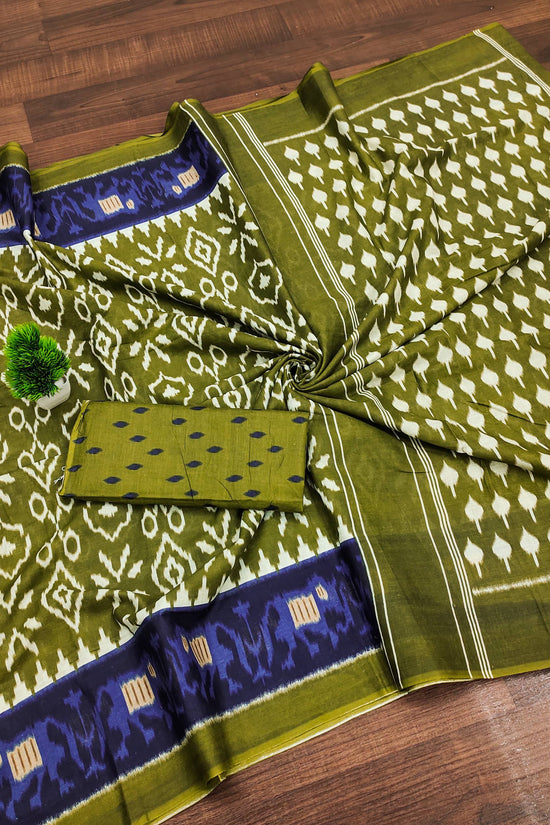 Ikkat Hand Block Print Mulmul Cotton Saree