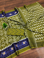 Ikkat Hand Block Print Mulmul Cotton Saree