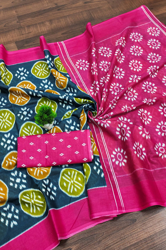 Trendy Mulmul Cotton Ikkat Hand Block Print Saree
