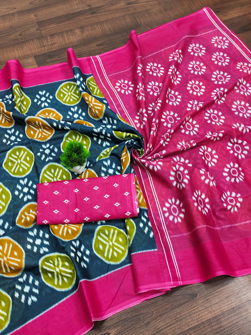 Trendy Mulmul Cotton Ikkat Hand Block Print Saree