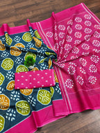 Trendy Mulmul Cotton Ikkat Hand Block Print Saree