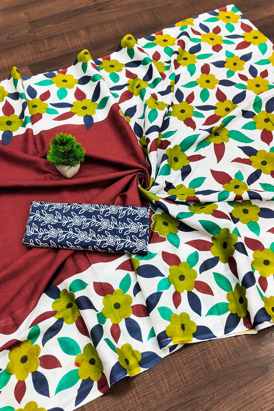 Classic Floral Block Print Mulmul Cotton Saree