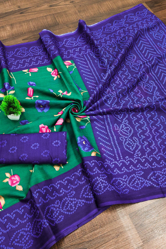 Mulmul Cotton Bandhani Saree with Flower Block Print
