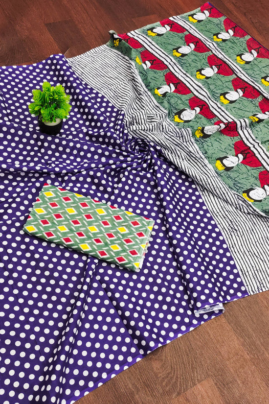 Polka Dot Printed Mulmul Cotton Saree for Woman