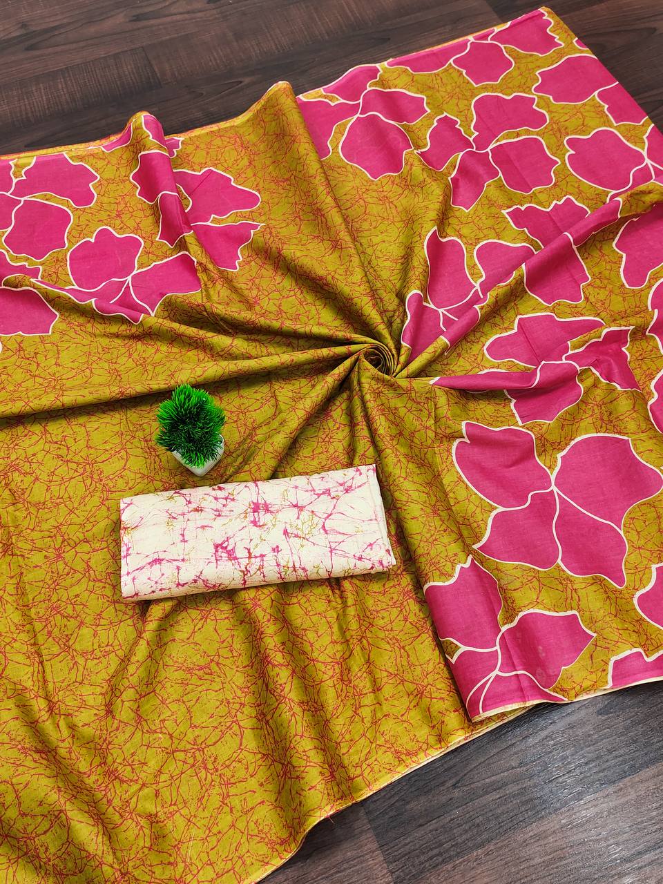 Floral Batik Hand Block Print Classic Mulmul Cotton Saree