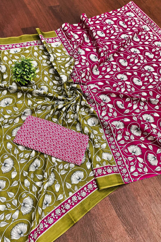 Classic Mulmul Cotton  Floral Hand Block Print Saree