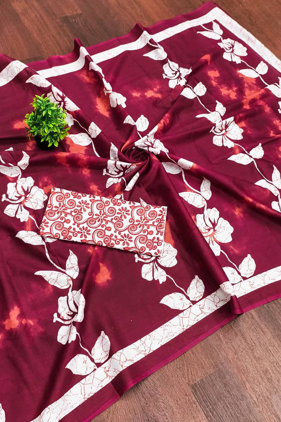 Floral Hand Block Print Classic Mulmul Cotton Saree