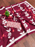 Floral Hand Block Print Classic Mulmul Cotton Saree
