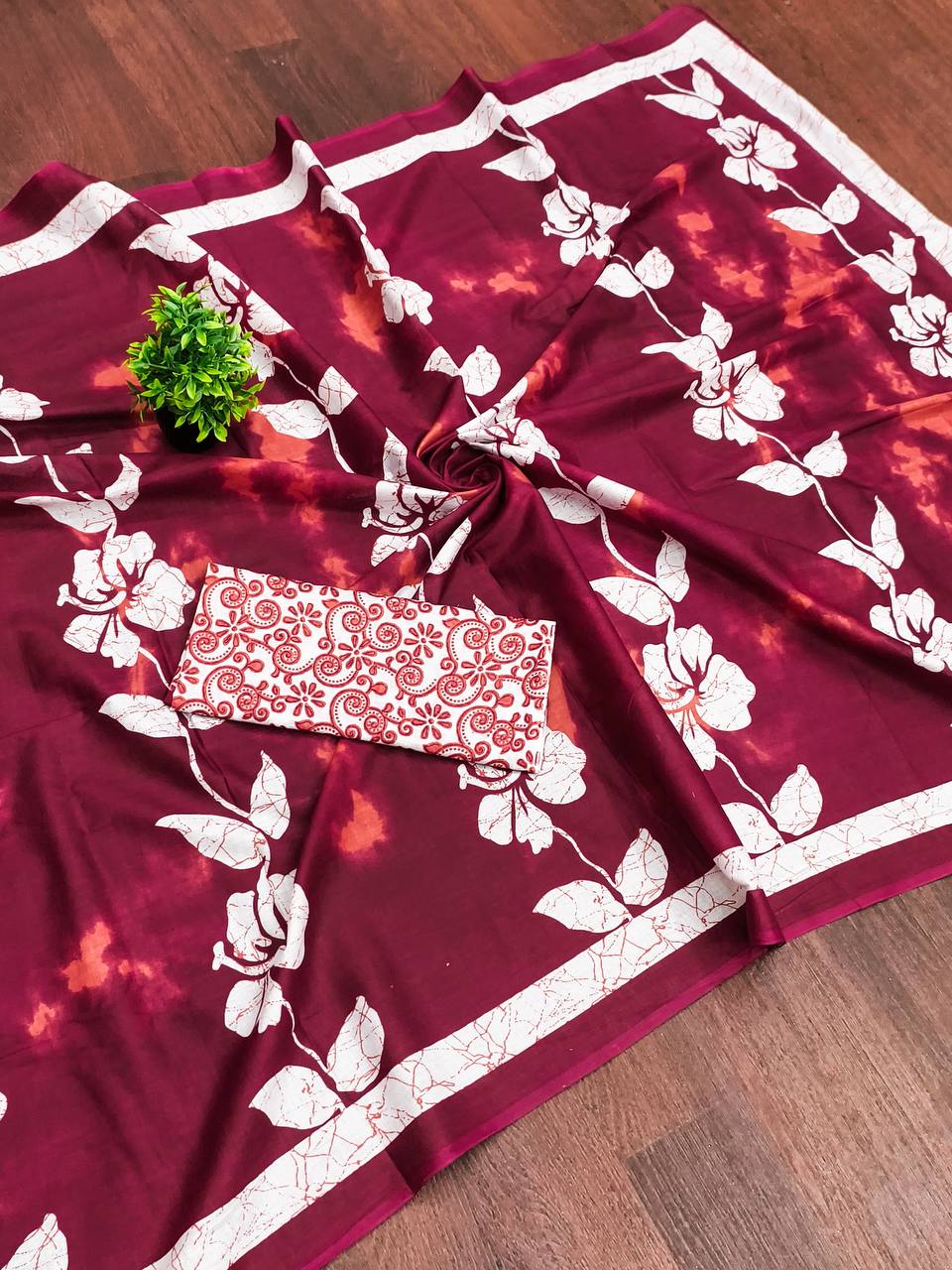 Floral Hand Block Print Classic Mulmul Cotton Saree