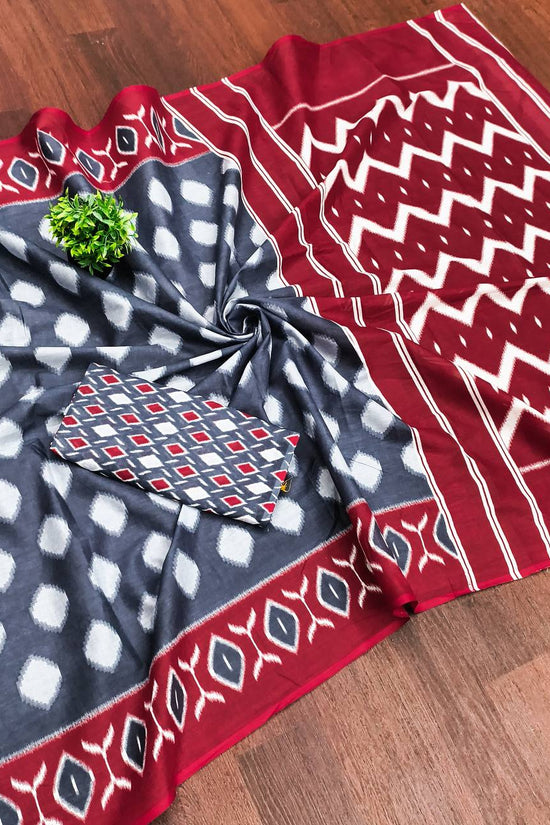 Women's Mulmul Cotton Ikkat Hand Block Print Saree