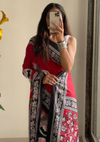 Trendy Mulmul Cotton Kalamkari Hand Block Print Saree