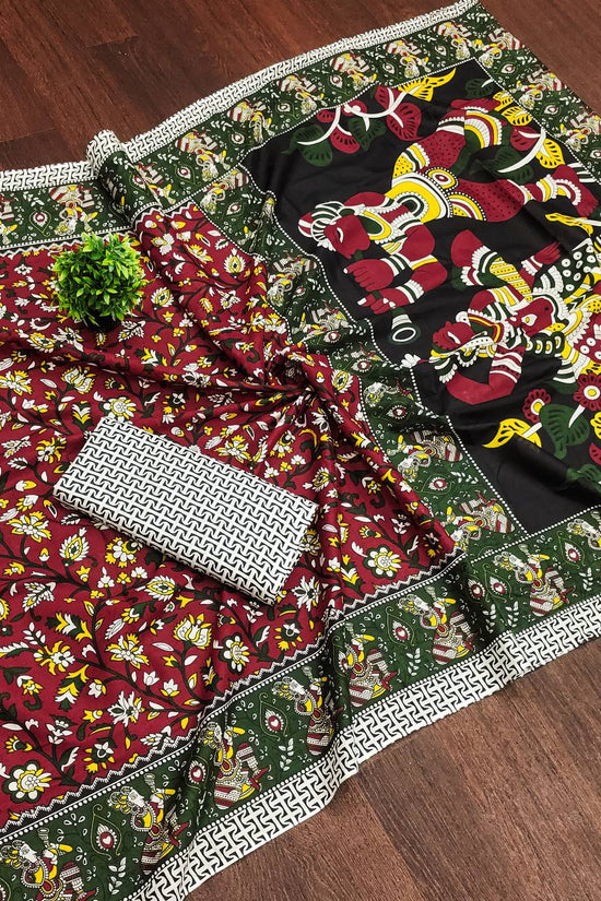 Mulmul Cotton Kalamkari Hand Block Print Saree