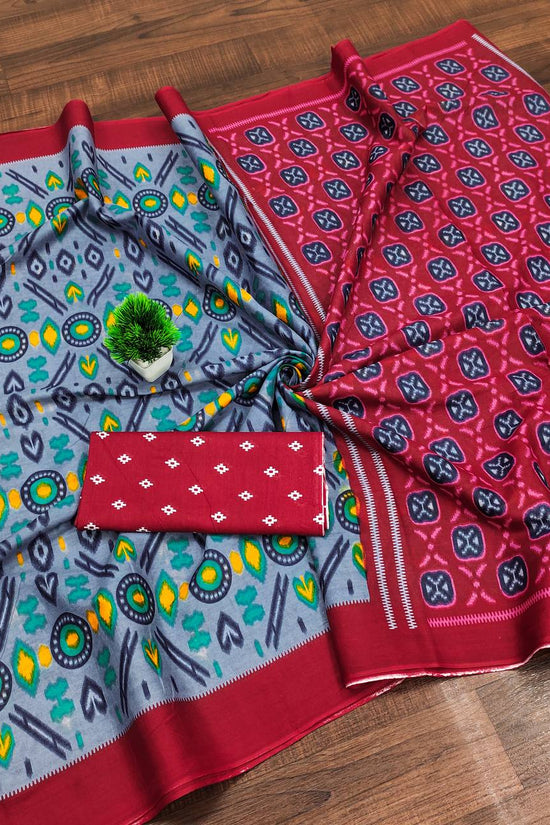 Ikkat Hand Block Print Mulmul Cotton Saree