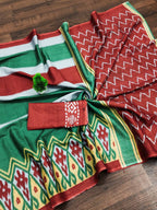 Mulmul Cotton Ikkat Hand Block Print Saree