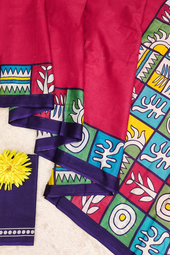 Block Pattern Printed Mulmul Cotton Saree