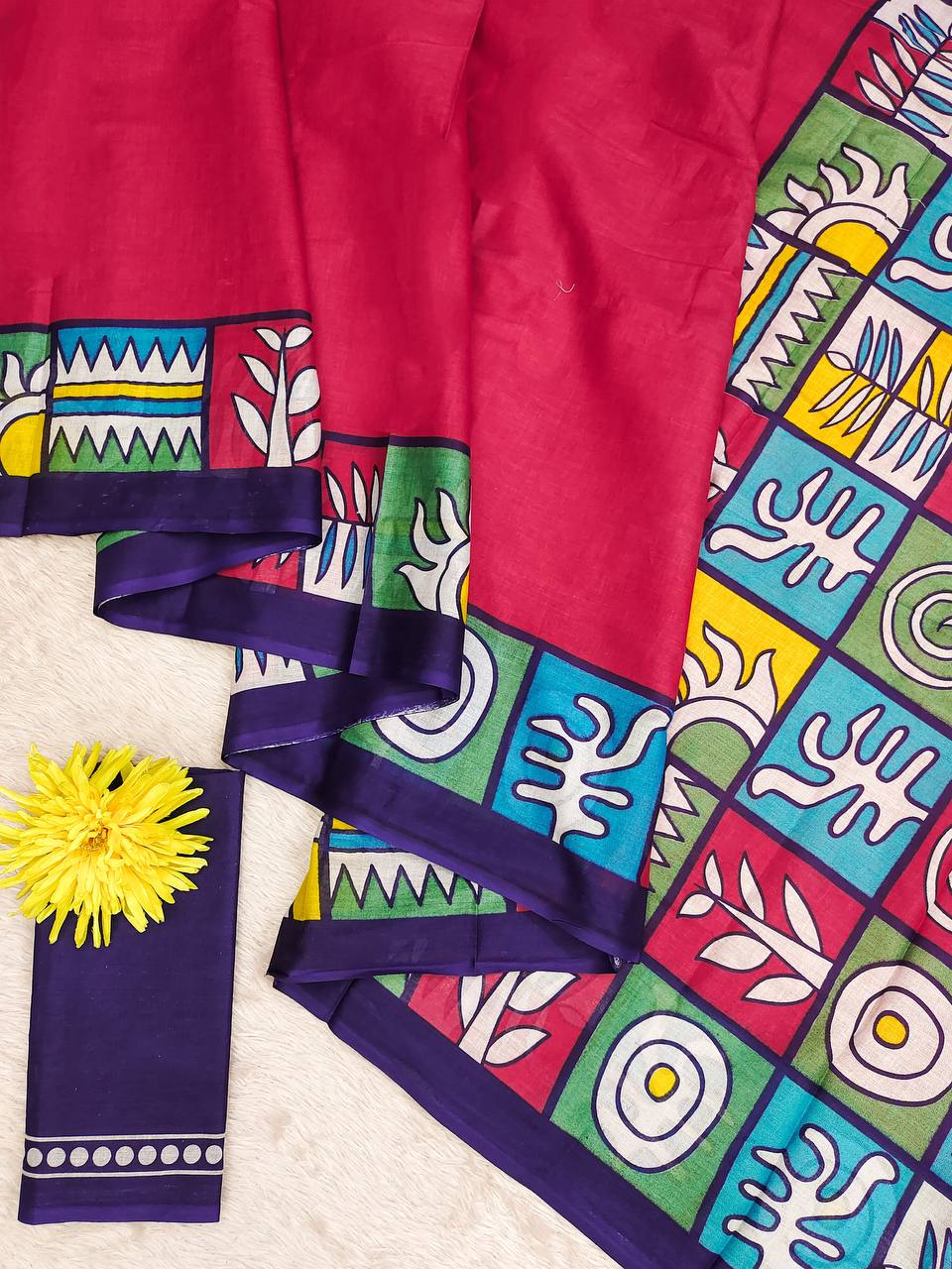 Block Pattern Printed Mulmul Cotton Saree