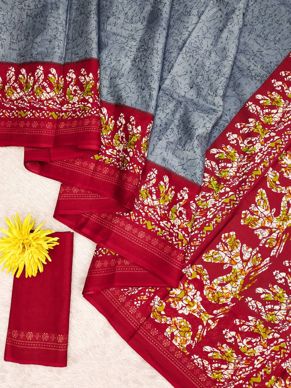 Hand Batik Printed Mulmul Cotton Saree for Woman