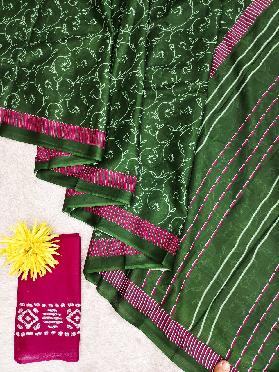 Printed Mulmul Cotton Block Pattern Saree