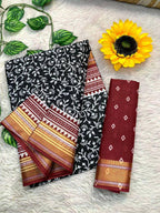 Ajrakh Printed Elegance Mulmul Cotton Zari Border Saree