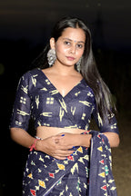 Ikkat Printed Mulmul Cotton Saree for Woman